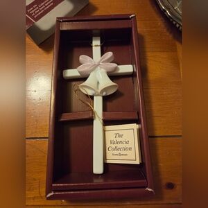 1985 Ronan Special Occasion Wedding Bells 7.5" Porcelain Cross